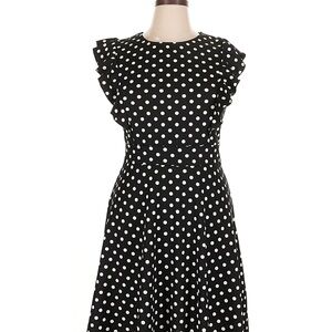 Elegant Black and White Polka Dot Midi Dress